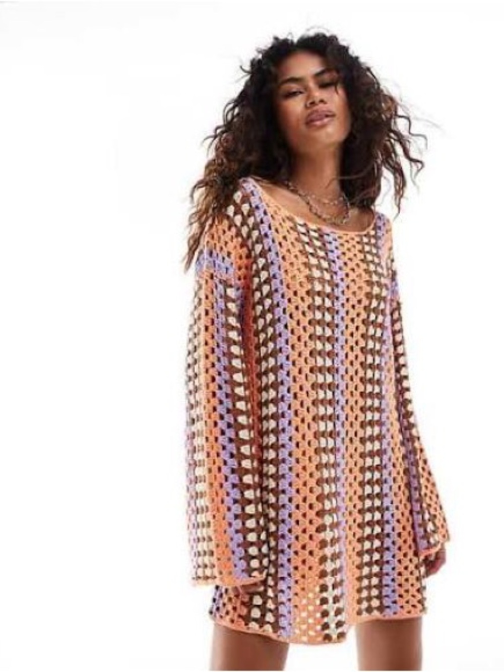 NWT VRG GRL Myra Crochet Mini Dress Apricot Lavender Knit Dress Swim Cover Up